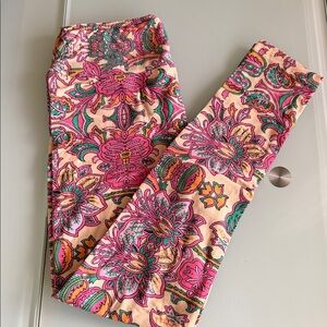 LuLaRoe OS Leggings with Pink and Green Floral Pattern